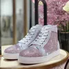 Casual Buty damskie z czerwonymi podeszwami High Top Skórzowe pełne diamentowe męskie i same niskie kolce