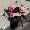 Kvinnors badkläder sexig 3D Flower Bandeau Bikini kontrast 2024 Kvinnor Micro Thong baddräkter String Lace-Up Bathing Suit Bikinis Set Mujer