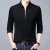 Smart Casual Mens Solid Polo Shirt Spring Autumn Long Rleeve Zapip Flar Business Fashion Lose Polos Tops Odzież 240323