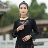 Etnische Kleding 2024 Lente En Herfst Chinese Vintage Nationale Stijl Vrouwen Ronde Kraag Geborduurd Modaal Lange Mouw Blouse Shirt T001