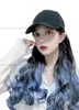 Ball Caps Fashion Women's Black Baseball Cap With Blue Hair Long Curly