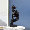 Thinker heykeli heykel sessizliği altın figürinler reçine reçine retro ev dekoru ofis çalışması için oturma odası soyut yüz süslemeleri 240314