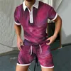 Męskie dresy letnie cyfrowe 3D Digital z krótkim rękawem i szorty Casual Sports Suit Men Button Boy Inc