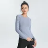 Camicie attive T-shirt basic da yoga per allenamento a maniche lunghe da donna, girocollo casual, slim, atletica, da corsa, tinta unita, top in tessuto di nylon