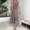 Casual Dresses V-neck Long Dress Bohemian V Neck Midi For Women Colorful Print Vacation Beach With Tight Elastic Waist Off Shoulder