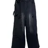 Designer B Home Paris Rätt högutgåva 24 jeans träsnitt byxor tvättade svart grå rak fatlast nagel hårdvara par stil klt9