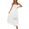 Lässige Kleider Damen Sommer Bohemian Trägerlos Schulterfrei Spitzenbesatz Rückenfrei Flowral A-Linie Strand Langes Maxikleid 2024 Abend Vestido