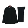 Mężczyzny Oriendald Men Tunik Top and Pant 2 PCS Zestaw Chiński w stylu Tang Tang Black White Beidge Classical Ubrania