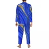 Мужская одежда для сна, синие мраморные пижамные комплекты, весенние абстрактные жидкие милые ночные женские комплекты из двух предметов, винтажная ночная рубашка большого размера на заказ, подарок