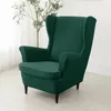 Velvet Stretch Wingback -stol täcker Wing Armchair Cover med Seat Cushion Elastic soffa Slipcovers Pokrowce Na Fotele 240314