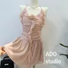 Abiti casual stile francese elegante abito slim fit da fata moda estiva fiore fionda retrò linea ad A sexy vita alta arruffato mini