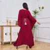 Etnik Giyim Dubai Kırmızı Lüks Balo Elbisesi 2024 Müslüman Kadın Hugs Eid Kapalı Abaya İslami Ramazan Giysileri Büyük boyutlu Çökel