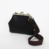 MJ Vintage Women Handbag Kiss Lock Pu Leather Clip Bags Female Retro Shoulder Bag Lady Purse Black Leather Messenger Bags 240313