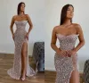 Prachtige lovertjes prom -jurken sexy hoge split -zeemeermin strapless backless vrouwen lang feest ocn avondjurken bc15527 0322 0510