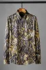 2024 Tiger Print Silk Shirts For Men mode långärmad casual skjorta manlig smal affärsformell klänning social party tuxedo