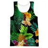 Herrtankstoppar hx mode hawaii polynesia lämnar tryckt väst 3d casual strand roliga streetwear