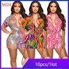 Trajes de mujer 10sets Venta al por mayor Conjuntos de dos piezas de verano Mujeres Tie Dye Imprimir Camisa de manga corta Pantalones cortos Trajes Casual Chándal Y2K Ropa