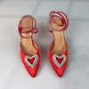 Elbise ayakkabıları lüks yüksek topuk kadın sandaletler bling rhinestones kalp şeklinde zarif akşam slingback stiletto bayanlar kırmızı düğün
