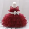 Sweet Rose Red Pink Green White Pink Jewel Layers Flower Girl Dresses Girl's Birthday Dresses Girls Party Skirt Girl Everyday dress Kids' Party Wear SZ 2-4 D322122