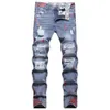 Spersonalizowana farba Slim Fit Proste dżinsy, ręcznie malowane niebieskie małe spodnie z otworami