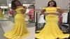 New Light Yellow Fromal Dress Elastic Satin 2 Piece Off The Shoulder Boat Neck Mermaid Long Cheap Evening Dress Party Gowns1711616