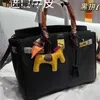 Genuine leather BK Handbag Bags Designer 2024 Fashion Women's Portable Shoulder Pure Cow with Pony Silk Scarf 30cm White Collar Lychee Pattern with Logo