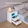 DEPAD Charging Station and Light Strip, with 2 Drawers, Bedroom Side Table, LED White Bedside Table (13.75 Deep 15.75 Wide X 23.62 Inches High)