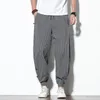 Men's Pants Spring Summer Disc Buckle Striped Harem Mens Breathable Cotton Linen Pencil Casual Bloomers Fashion Trousers