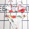 Flower Print Bikini Set Sexy Push Up Padded Swimwear for Women Metal Letter Lace Up Thong Biquinis Summer Beach Bathing Suit