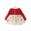女の子のドレス6m-3tプリンセスレースのためのベイビー初の誕生日パーティー赤い服の服ファッション幼児