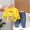 Zestawy odzieżowe 2024 Spring Baby Boy Ubrania 1 do 5 lat przyczynowo-kreskówka O-Neck Pullover Long Sleeev T-shirty i spodnie dla dzieci Zestaw dla chłopców