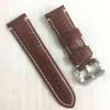 NYA Fashion Men's Brown äkta läder 24 22mm rostfritt stålklocka med flygande skulpturblommor yta