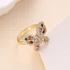 Anillo de mariposa de cobre de moda con piedra de circón, anillo de banda de oro rosa para unisex, regalo de Pascua