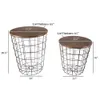 Lavish Home, Brown, End Storage Nested Steel Wire Basket Base and Wooden Top - Industrial Farmhouse Style Side Table, 2-piece Set, (length) 33.02cm (width)