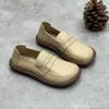 Casual Shoes Johnature 2024 Spring Handgjorda äkta läder Kvinnors mjuka sula runda tå grunt slip-on loafers platt