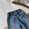 DD style Boys girls star letter embroidery jeans kids lace-up elastic waist denim pants 2024 summer children casual cowboys trousers S1255