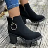 Boots Woman Ankle 2024 Spring Autumn Round Head Black Heeled Suede Thick Heel Women's Short Big Size Botines Mujer