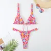 Kvinnors badkläder Fashion Flower Print Bikini Set Women 2024 Låg midja 2-delad baddräkt Sexig Thong Summer Beach Vacation Bathing Suit