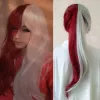 Perruques cheveux synthétiques rouge et blanc perruque cheveux longs raides Cosplay perruque deux tons Ombre couleur femmes perruques