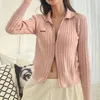 Women's Knits 2024 femme ligne côtelée manches longues pull tricots CHIC broderie lettre tricot Double fermeture éclair tête revers Cardigan pull