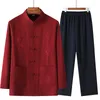 Heren Trainingspakken 2 stks/set Mannen Tang Pak Set Chinese Traditionele Kleding Elastische Taille Wijde Pijpen Zachte Vader Shirt Broek Sets