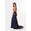 Blue Navy Sparkle Pailletten Prom Party Kleider Sexy Meerjungfrau V-ausschnitt Split Korsett Brautjungfer Abendkleider Bodenlangen Vestidos Günstige Estidos estidos