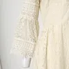 Hohles Spitzenkleid mit V-Ausschnitt für Damen, solides Kurzarmkleid, weißes Sommerkleid mit glitzernden Ärmeln, Freizeitkleid für Damen 2024 240322