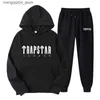 Erkek Hoodies Sweatshirts Trapstar Trailsuit Black Mens Hoodie Trapstar Erkekler Spor giyim Tasarımcı Pantolon Set Basketbol 2 Parça Gevşek Q240322