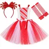 Girl Dresses Red White Girls Christmas Candy Cane Tutu Dress Outfits Glittery Mrs Santa Claus Costume For Kids Year Xmas Party