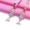 Colgantes chapados en oro rosa de 14 quilates, colgante de pez dorado de cristal brillante a la moda, collar elegante para mujer, joyería de boda