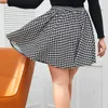 Plus size preto e branco houndstooth impressão verão elegante queimado saia feminina cintura elástica casual mini saia tamanho grande 6xl 7xl240321