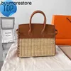 Luxo piquenique bolsa de bambu bikns handswen 10a couro genuíno moda bolsas bolsa totewith logotipo qq qqlazer saco diagonal 7sw6