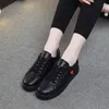 Casual Shoes Woman Fashion 2024 293 PU Leather Non-Slip Ladies Breathable Red Cute Heart Flats Black Platform