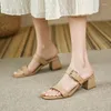 Pantoufles d'extérieur en cuir pour femmes, chaussures d'été avec talon, sandales de luxe, Chic et élégantes, F I, 2024